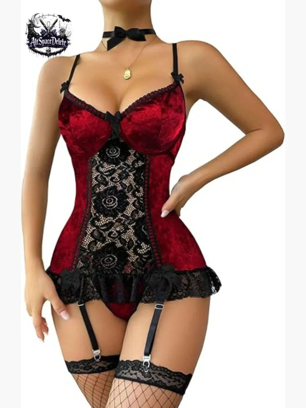Slim Fit Lace Babydoll Corset Teddy Lingerie Set with Garter Belt